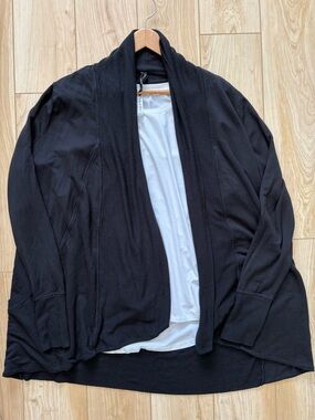 Athleta Black Open-Front Shawl Collar Cardigan Plus White Fabletics Tank XL